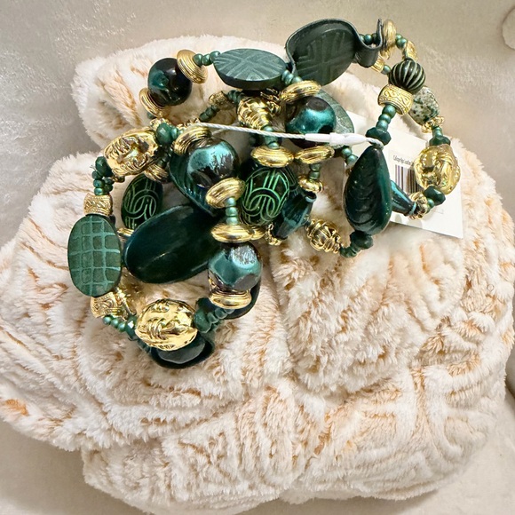 Caliope Beaded 6pc Leather Stretch Bracelet Stack - Green - Picture 2 of 4